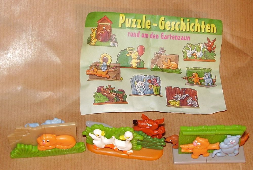 Ü-Ei 672 1998 Puzzle-Geschichten rund um den Gartenzaun 3 Figuren plus BPZ Ferrero Steckpuzzle