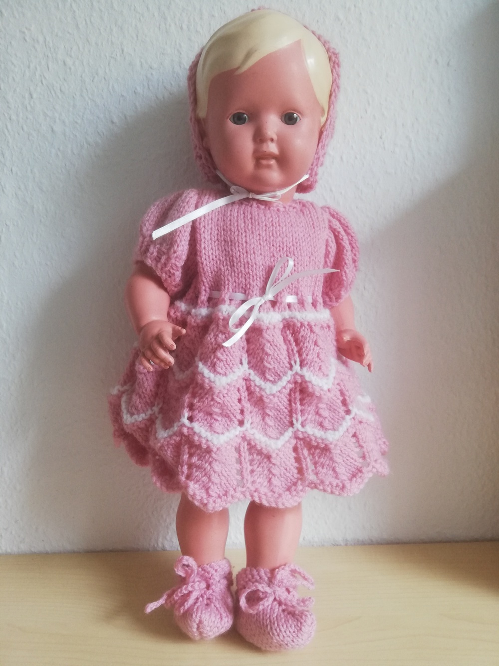 Schildkröt Puppe 46 49 Antik Zelluloid 40er Jahre rosa Kleid rar