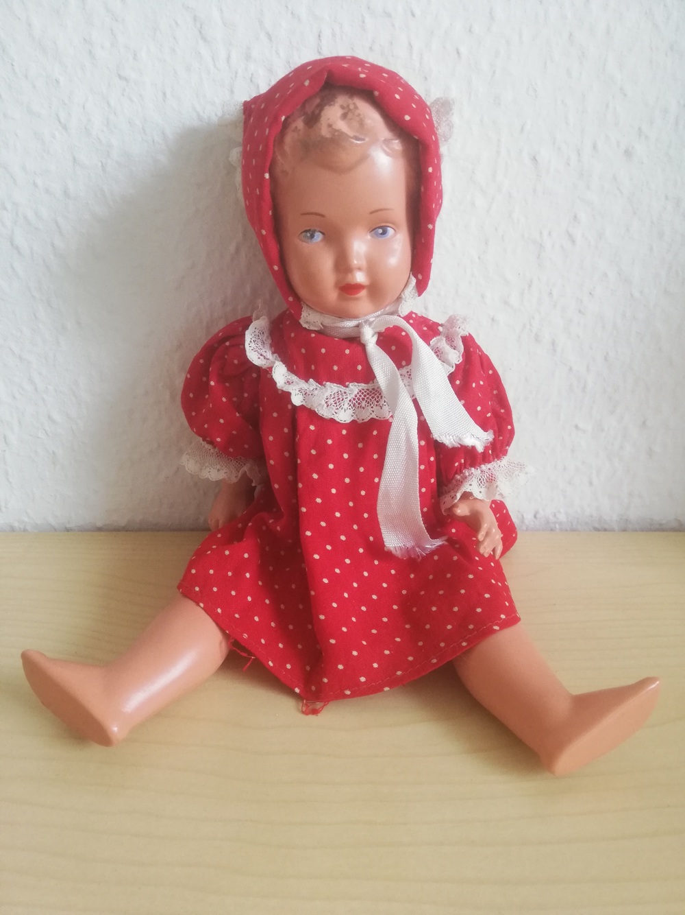 Schildkröt Puppe 29 Antik selten alt rar rotes Kleid