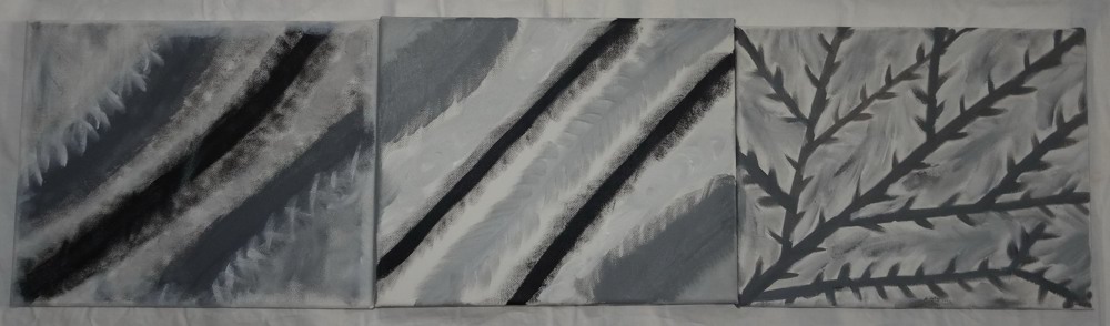 DL Gemälde Acrylmalerei 3 selbstgemalte Bilder auf Leinwand je 30x25 sehr gut erhalten