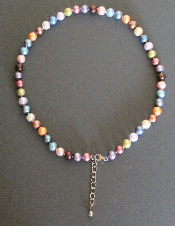 V Halskette Perlenkette multicolor Silber 925, 45 cm lang Verlängerung 4,5 cm kaum getragen