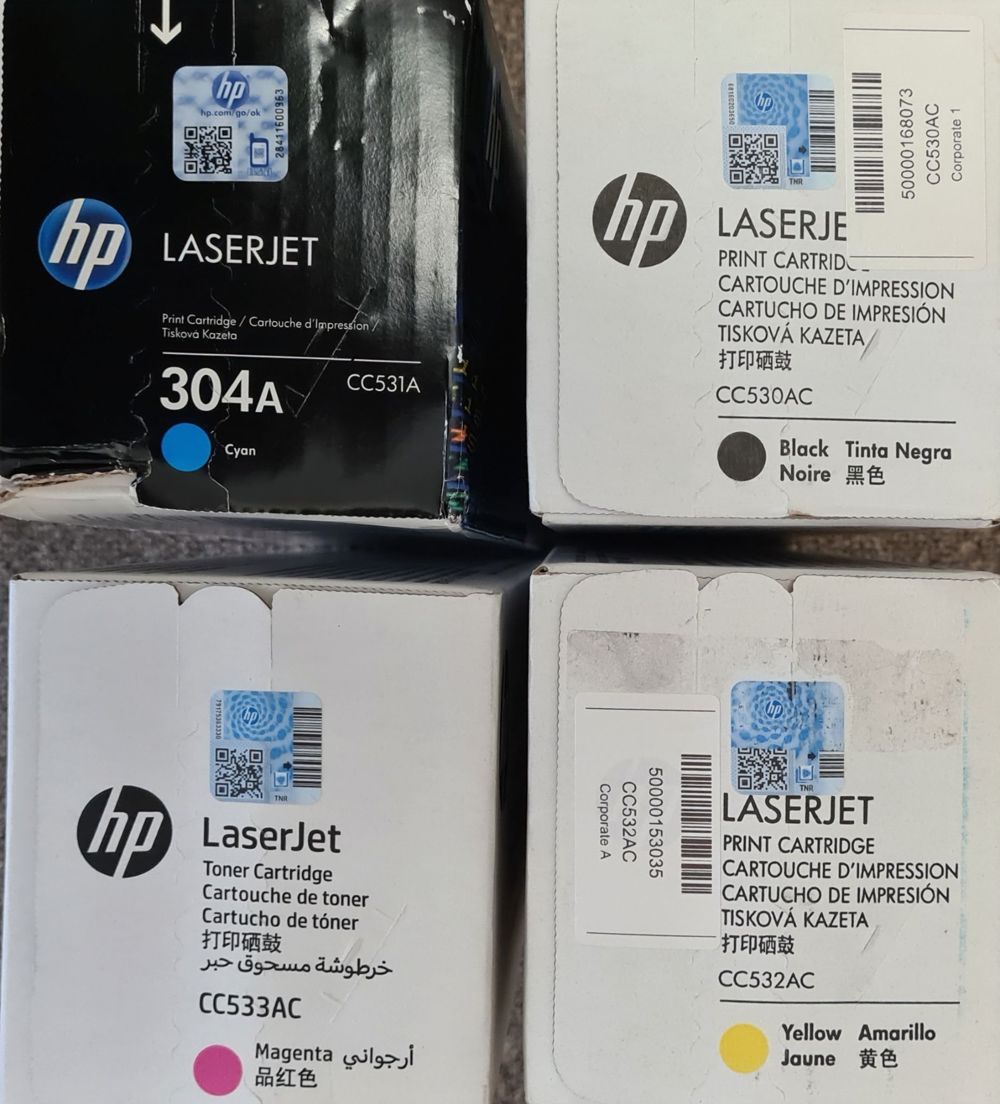 3 original HP Laser Toner: CC530A, CC531A und CC533A 3 original HP Laser Toner: CC530A, CC531A und CC533A