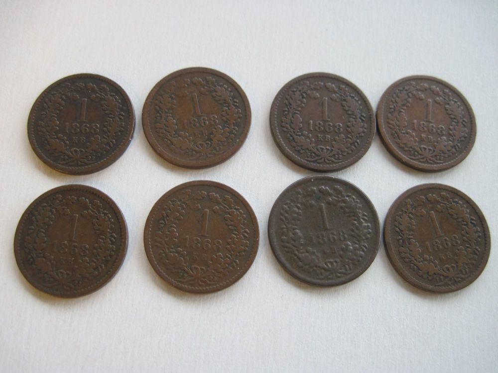 8 Antike Münzen 1 Kreuzer 1868 Ungarn