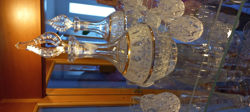 Annahütte Karaffe + 6 Gläser Bleikristall gold Sammlerstück  