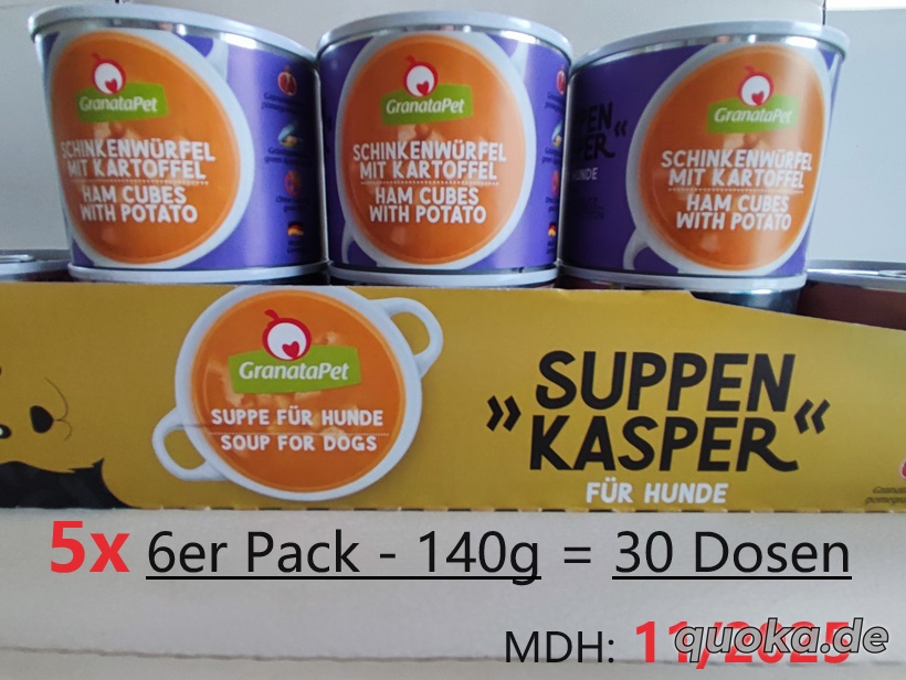 Granatapet Suppenkasper - Schinkenwürfel Kartoffeln - 5x 6er Pack je 140g - MDH 11 25 - Hunde Snacks