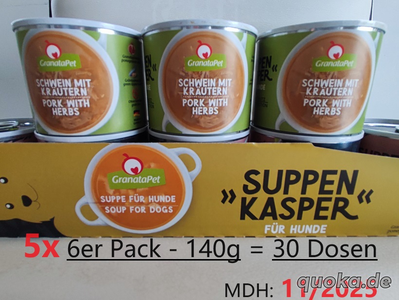 Granatapet Suppenkasper - Schwein mit Kräuter - 5x 6er Pack je 140g - MDH 11 25 - Hunde Snacks