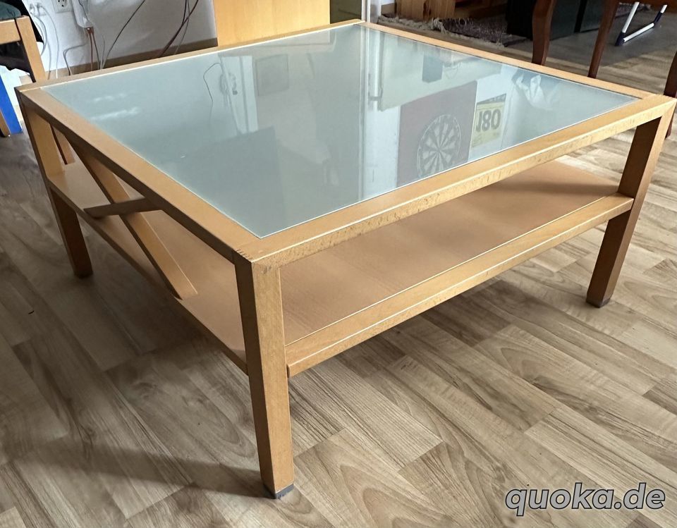 Holztisch mit Glasplatte (90 x 90cm)