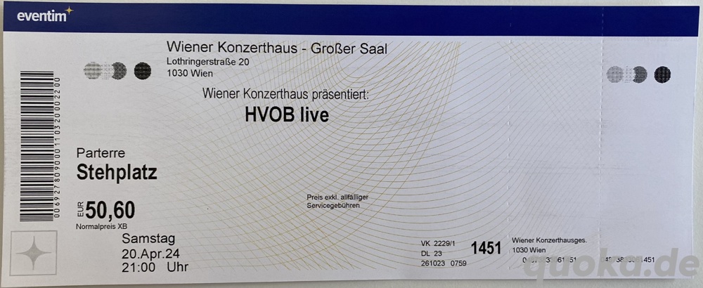 2 Eintrittskarten HVOB im Wiener Konzerthaus am 20.04.2024
