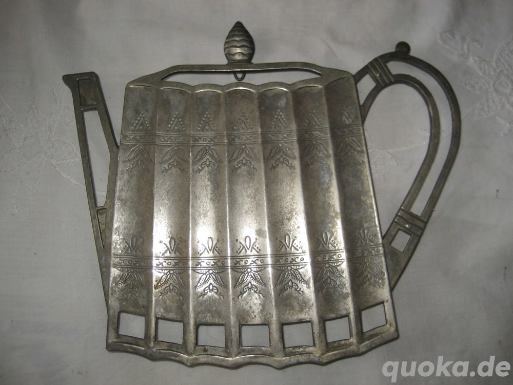 Topfuntersetzer Untersetzer Godinger Silver 1992 Form Teekanne versilbert Vintage 