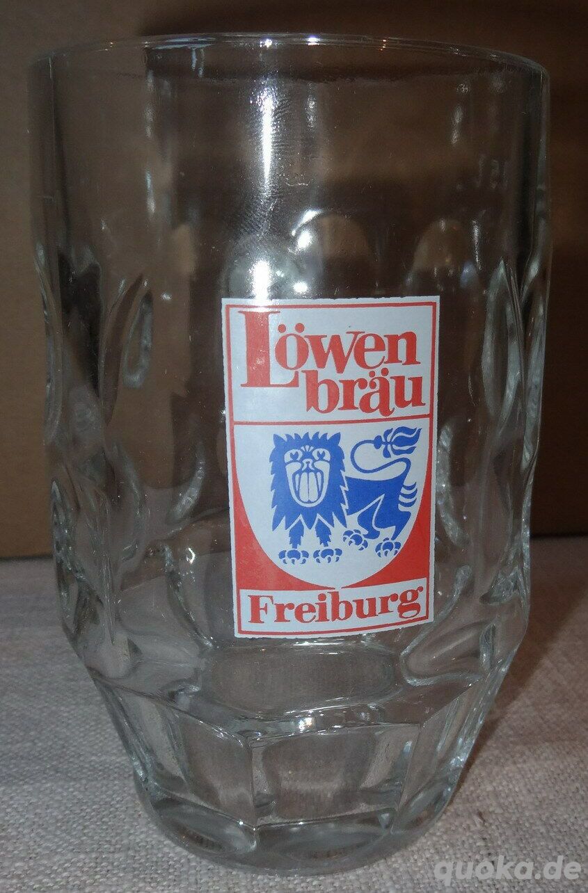 HK Bierglas Löwenbräu Freiburg 0,5l Bierseidel Bierkrug Trinkglas kaum gebraucht, sehr gut erhalten