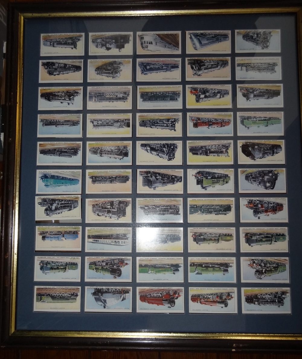 DG Englische Zigarettenbilder W.D & H.O. Wills Eisenbahn Lokomotiven 50 x+Bilderrahmen Rahmen Retro 