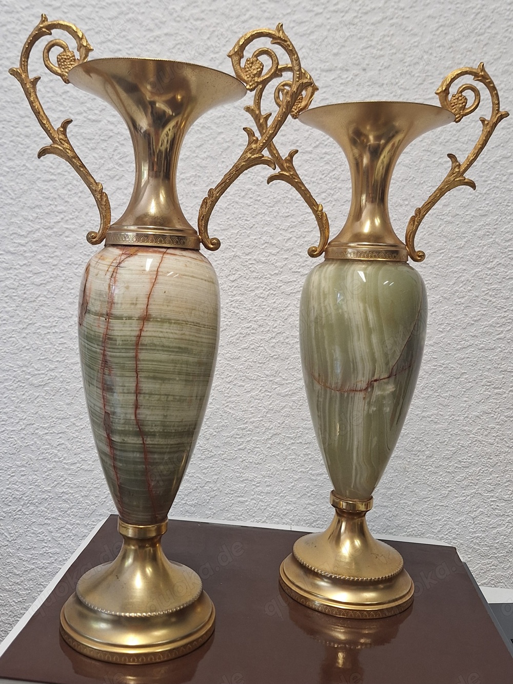 2x Amphoren Onyx Marmor, Messing, Vase, Vintage 