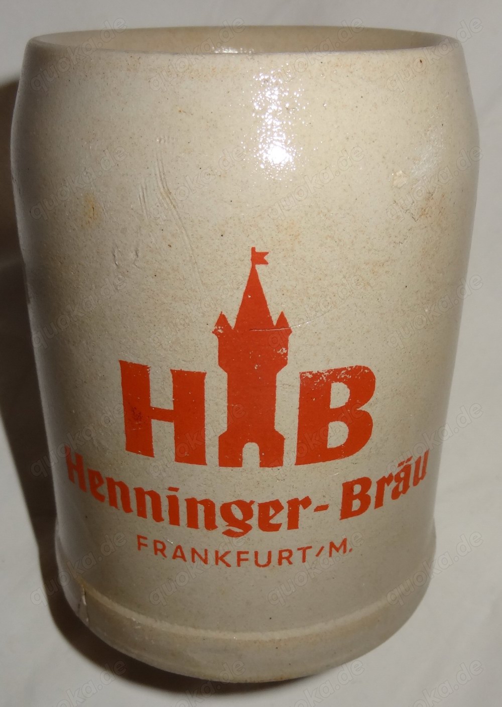 HM Henninger Frankfurt Bierseidel Bierhumpen beige 0,5 l 13 cm H älter gebraucht Bierglas 