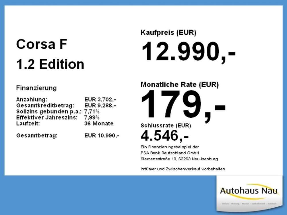 Opel Corsa F 1.2 Edition inkl Inspektionpaket BigDeal