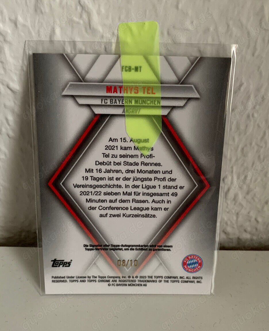  Topps Bayern München Chrome 22 23 Mathys Tel FIRST On Card Auto 08 10