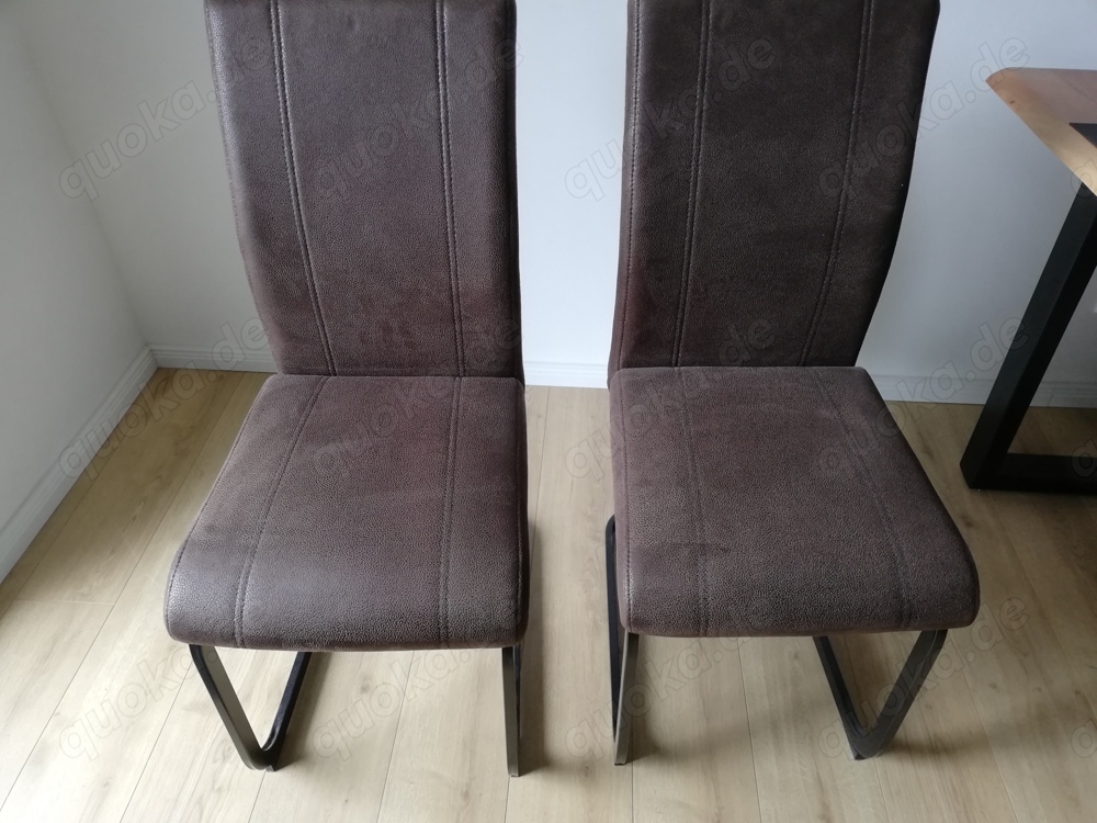 2 Eßtisch-Leder-Stühle, braun, neu