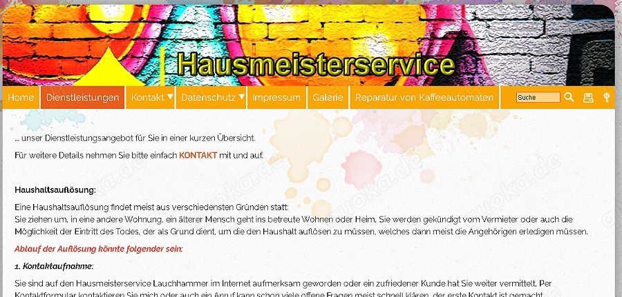 Webseite, Homepage HAUSMEISTERSERVICE inkl. Domain