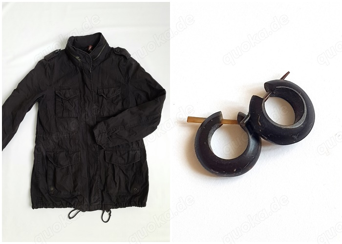 Parka Gr 34 Jacke "DIVIDED" anthrazitfarben mit Kapuze im Kragen + Ohrringe geschenkt