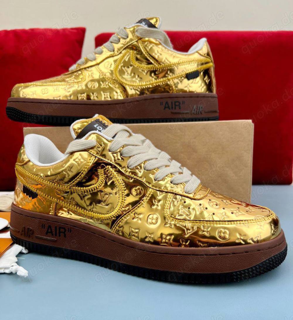 Lv Nike Air Force One Schuhe Gold Sneaker 