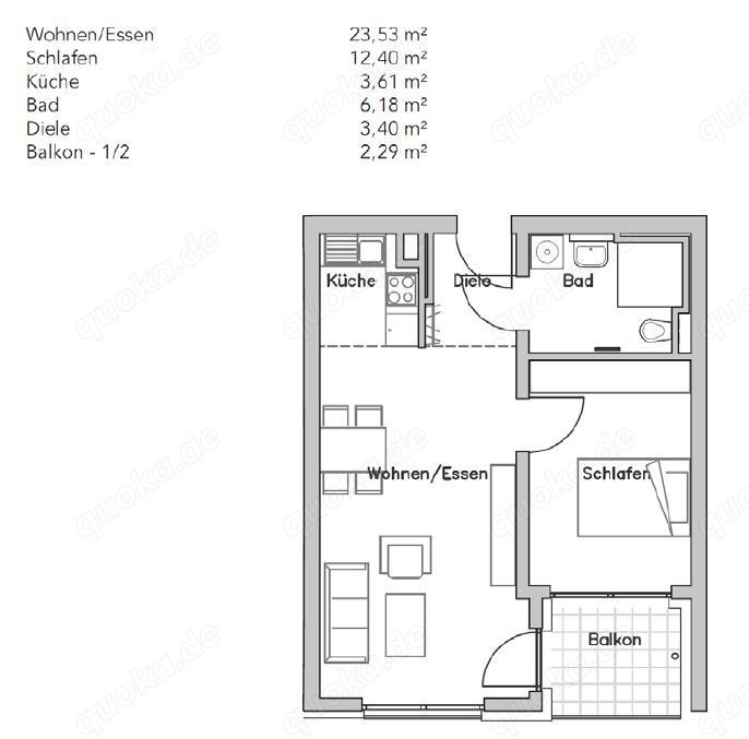 Betreutes, barrierefreies Wohnen   2 Zimmer-Wohnung mit Balkon, 51 m 