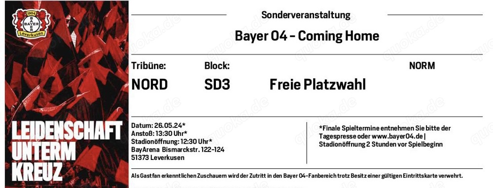 Bayer Leverkusen Comming Home tickets