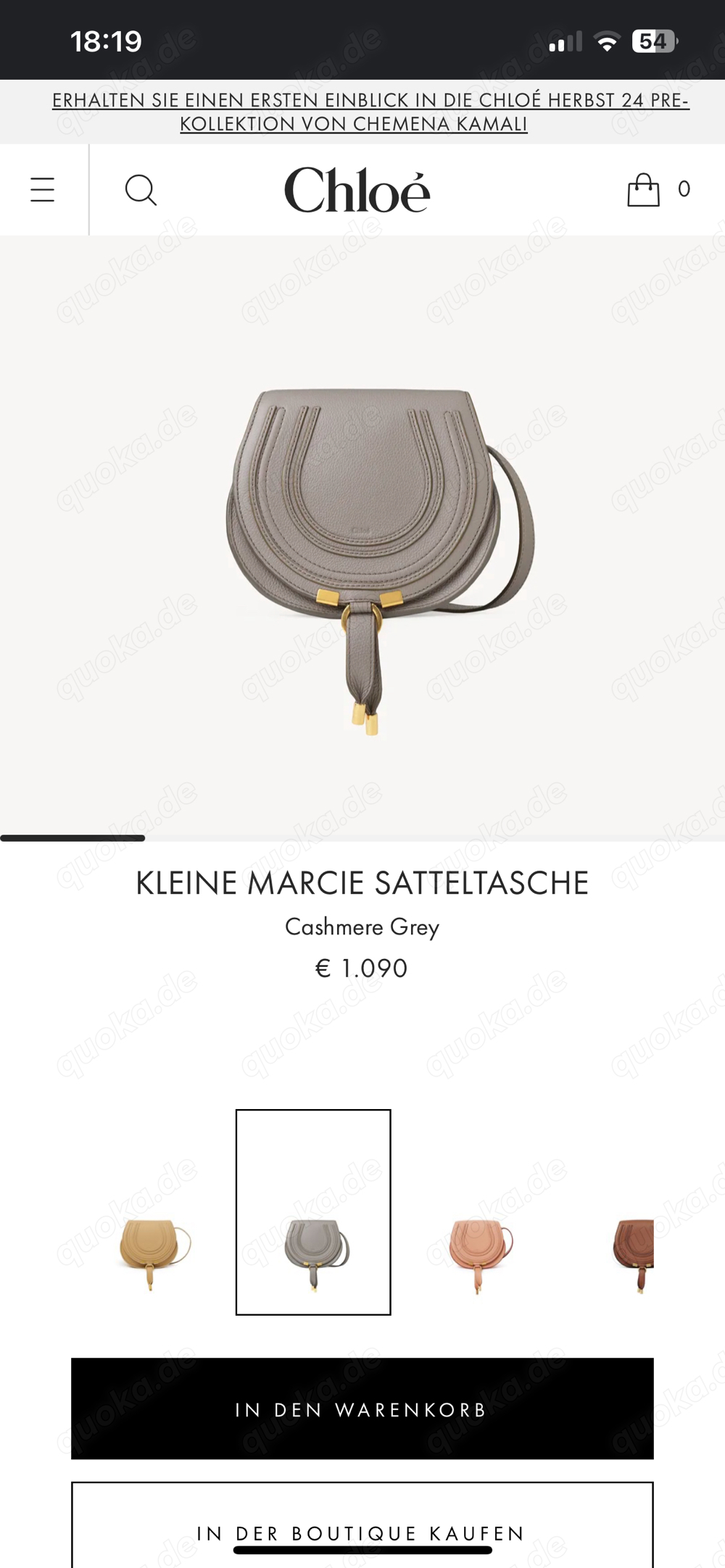 CHLOE KLEINE MARCIE SATTELTASCHE Cashmere Grey