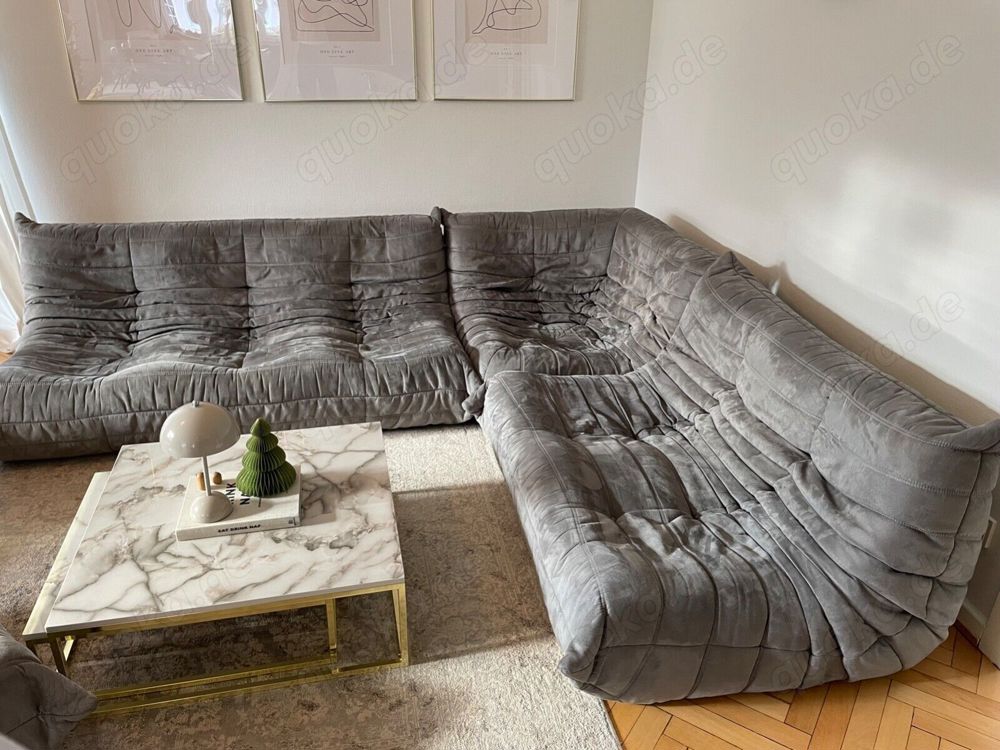  Ligne Roset Togo Couch Komplettset 3, 2, 1, Ecke, Hocker grau Microfaser Sessel