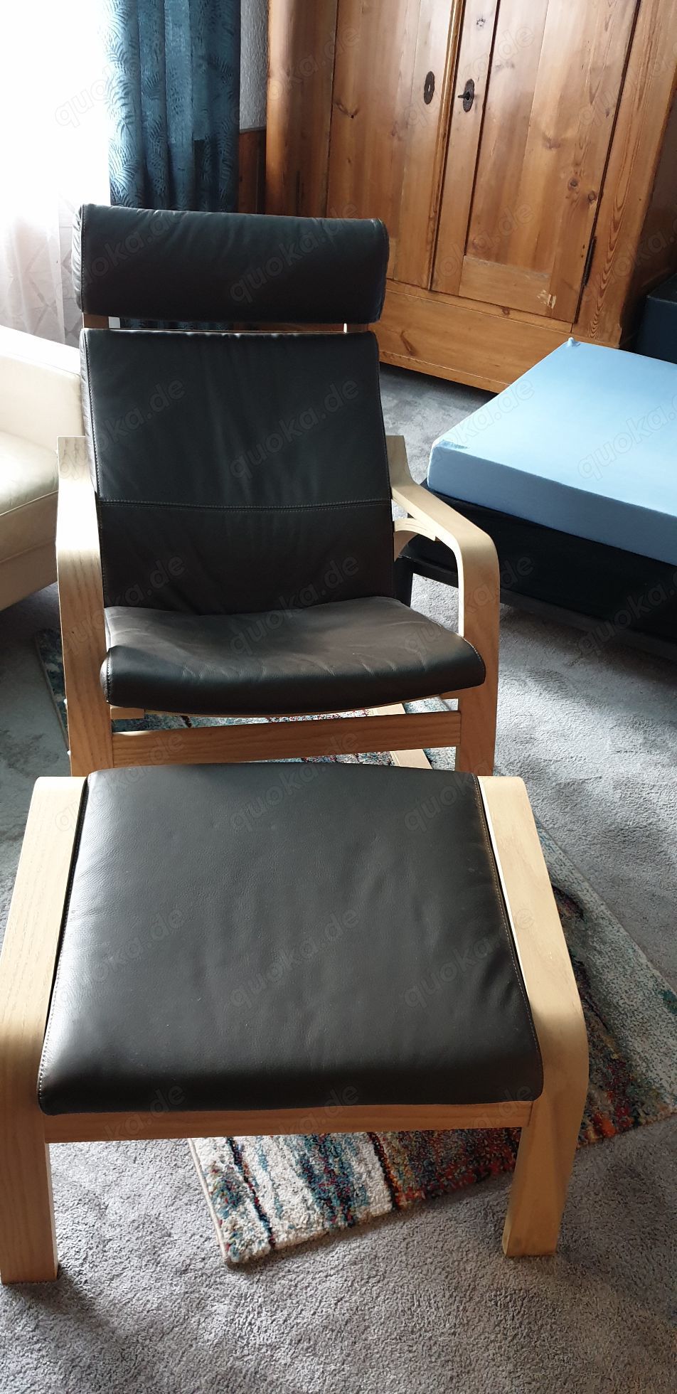Neuer Echtleder-Eiche- Schaukel-Sessel mit Hocker, Espressobraun, NP 269 