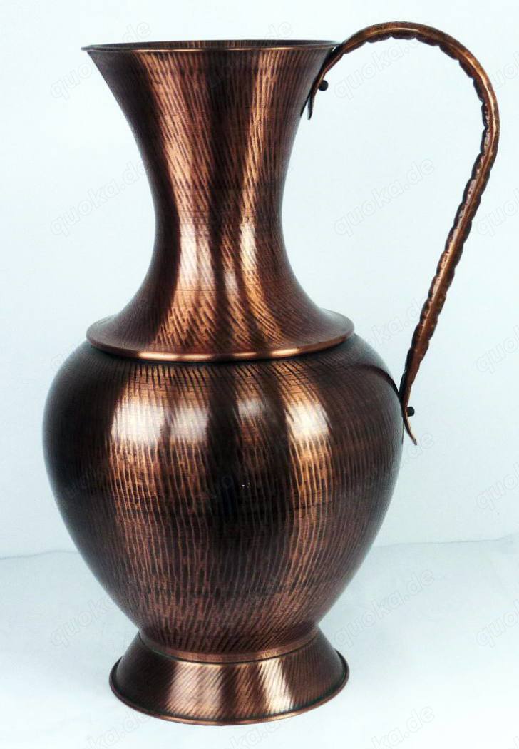 Wertvolle große Kupfer-Bodenvase mit Griff 