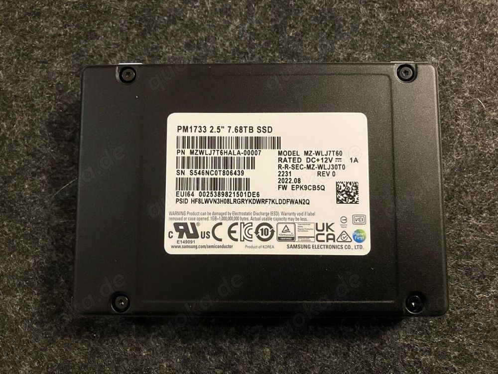  Samsung PM1733 NVMe SSD 7.68 TB MZ-WLJ7T6HALA-00007