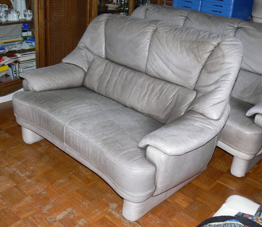 Ledersofa, grau, 2-Sitzer