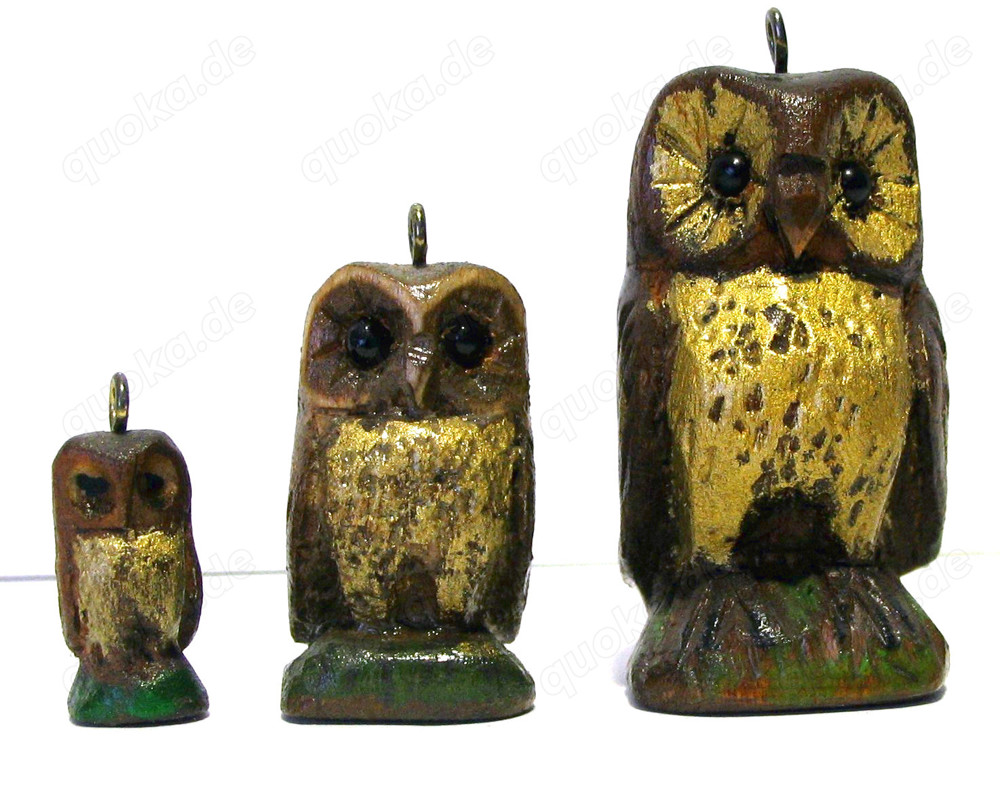 3er Set: Eulen Figuren Miniaturen geschnitzt Handarbeit Holz