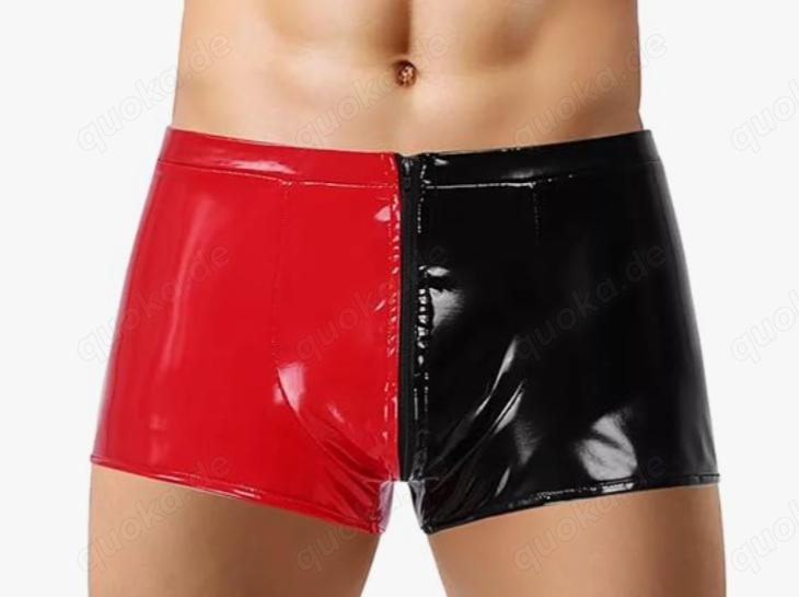 Herren Sexy Shorts Wetlook Slip Ouvert Unterhose Lack Leder Latex Dessous Ledershorts eher Größe S 