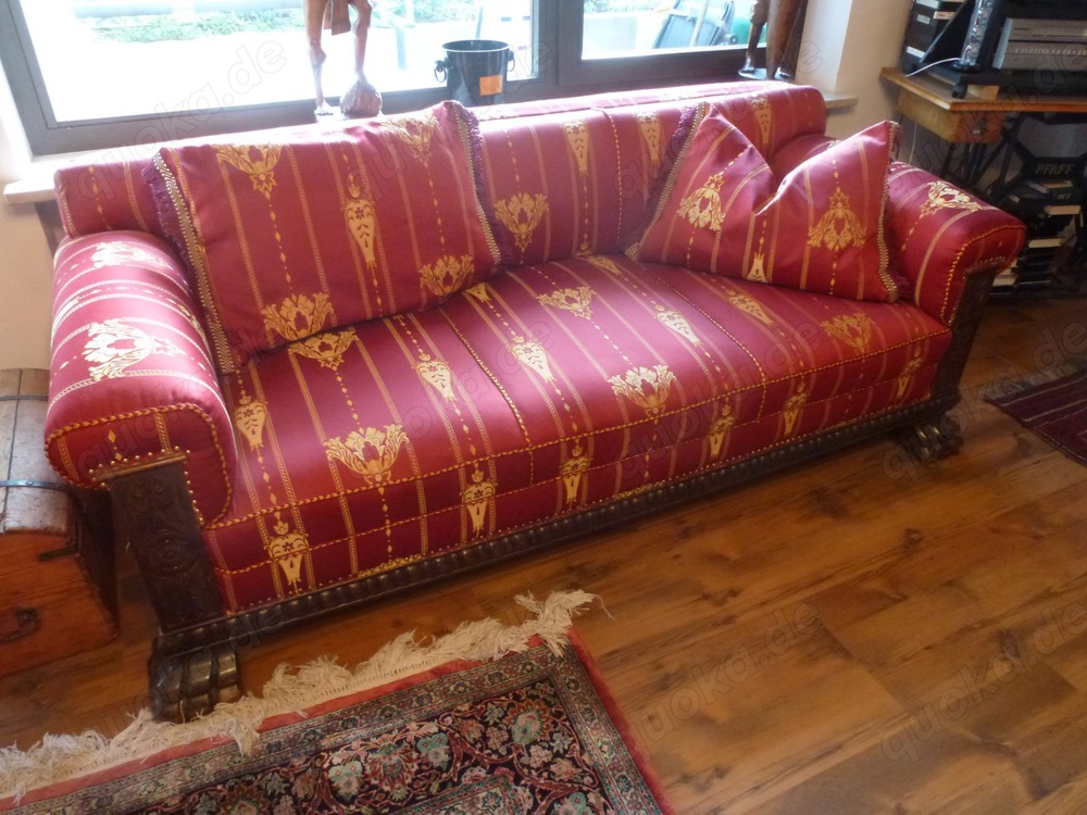 Couch Garnitur um 1900 neu bezogen  Couch + 2 Sessel   Löwentatzen Füße Couch 200x90x83 Sessel 90x75