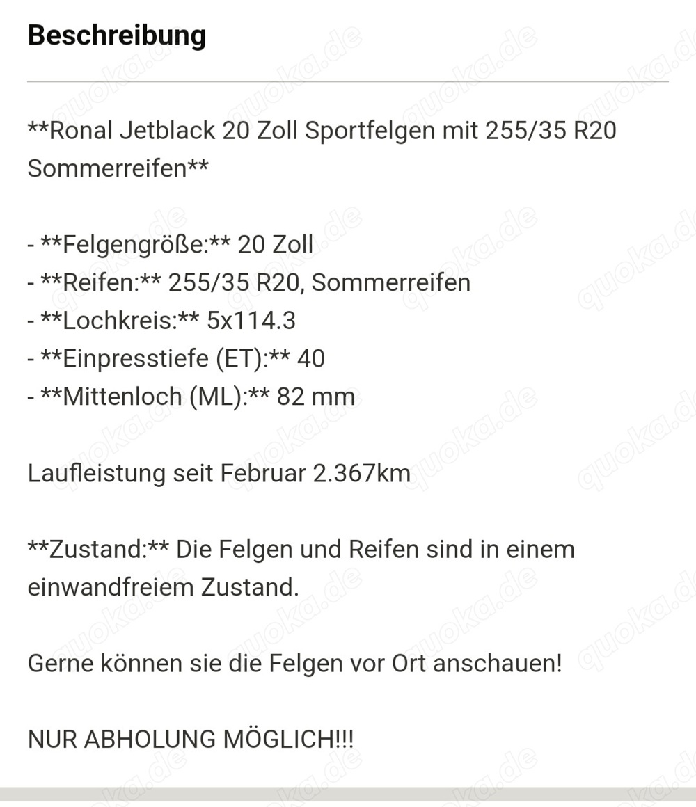 Ronald Jetblack 20 Zoll mit 255 35 R20 Sommerreifen Triangle