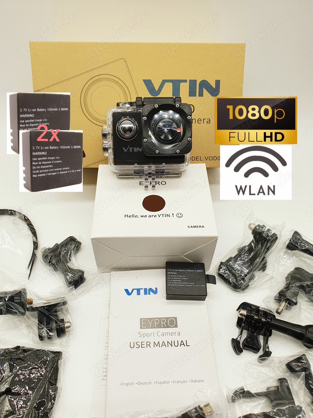 Wifi WLAN Action Cam Kamera 1080P 12MP FullHD mit viel Zubehör und 2 AkkusNeu Wifi WLAN Action Cam Kamera 1080P 12MP FullHD mit viel Zubehör und 2 AkkusNeu