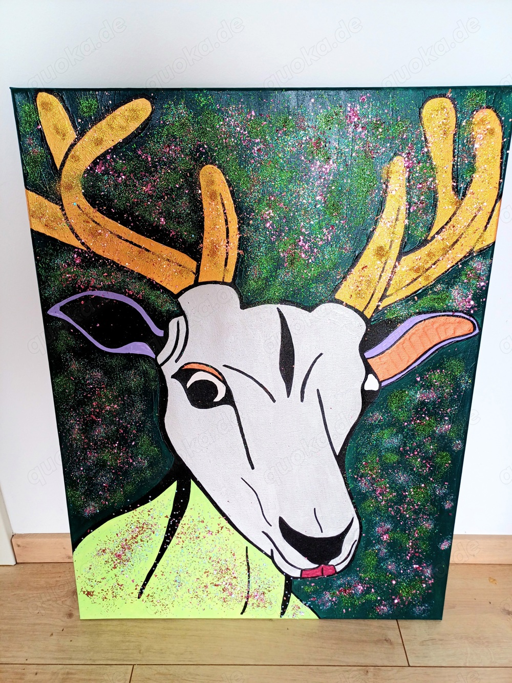 Leinwandbild Acryl mit Glitter Hirsch Cheetal Weihnachts Edition