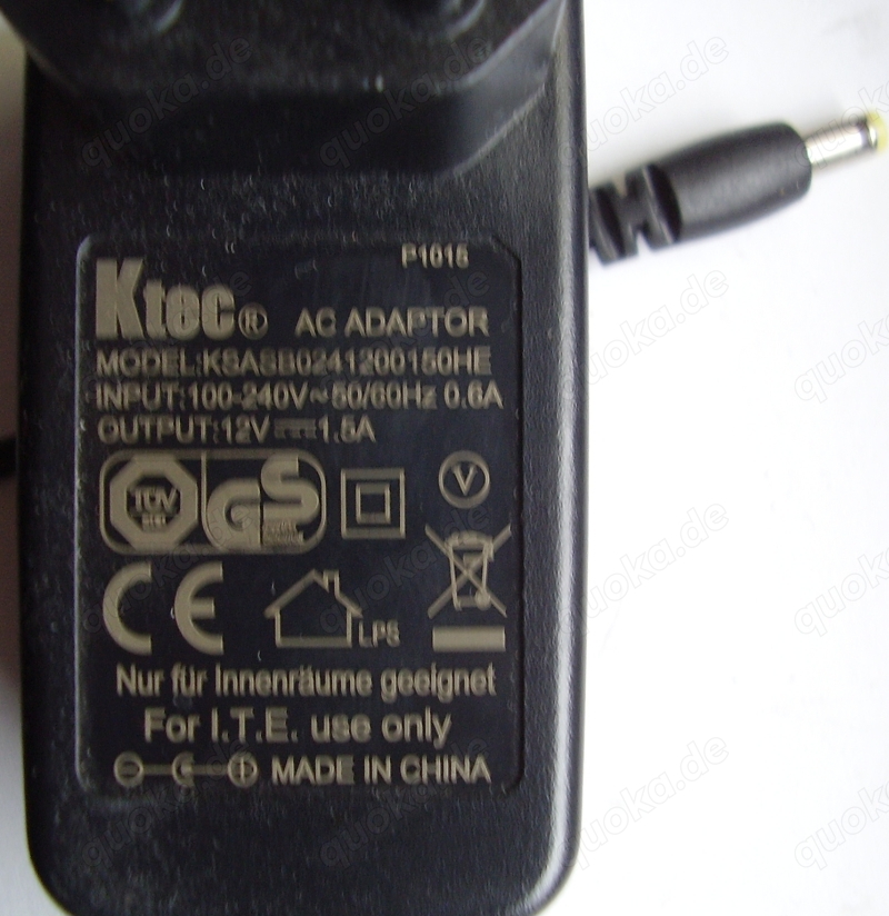 Stecker Netzteil Adapter 12V 1,5A, KTEC KSASB HE, ext.Festplatte
