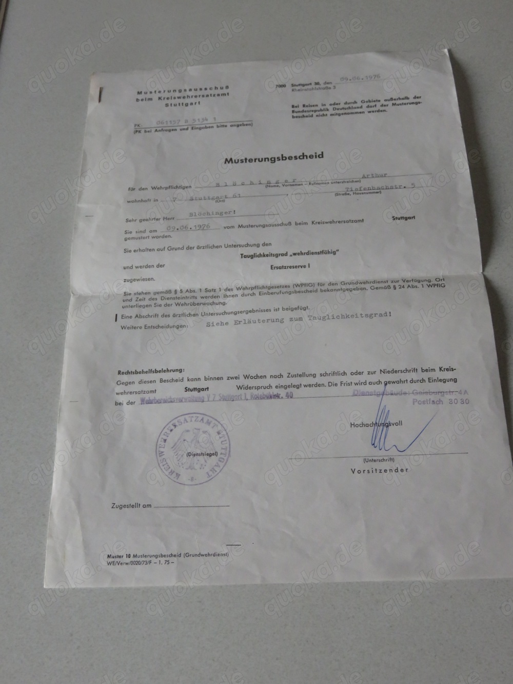 Musterungsbescheid zu verschenken