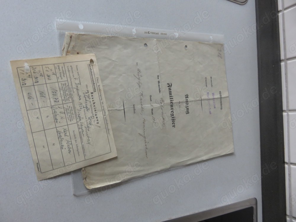 Familienregister Württemberg, Auszug in altdeutscher Schrift zu verschenken