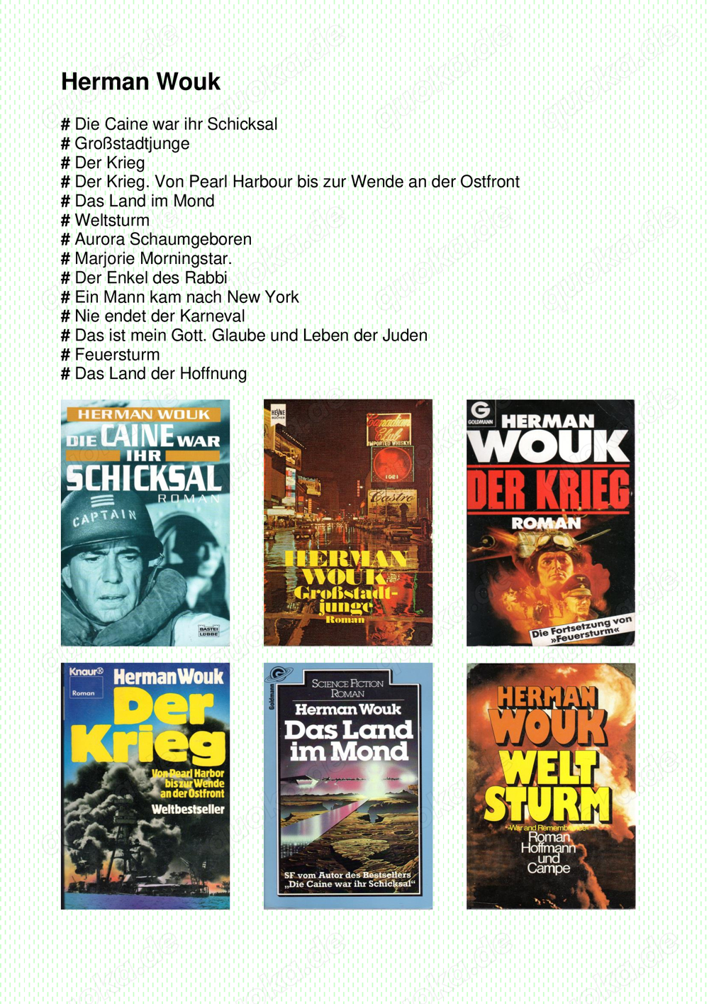 Sammlung (Konvolut) Herman Wouk (u.a. Die Caine war ihr Schicksal; Der Krieg; Weltsturm)
