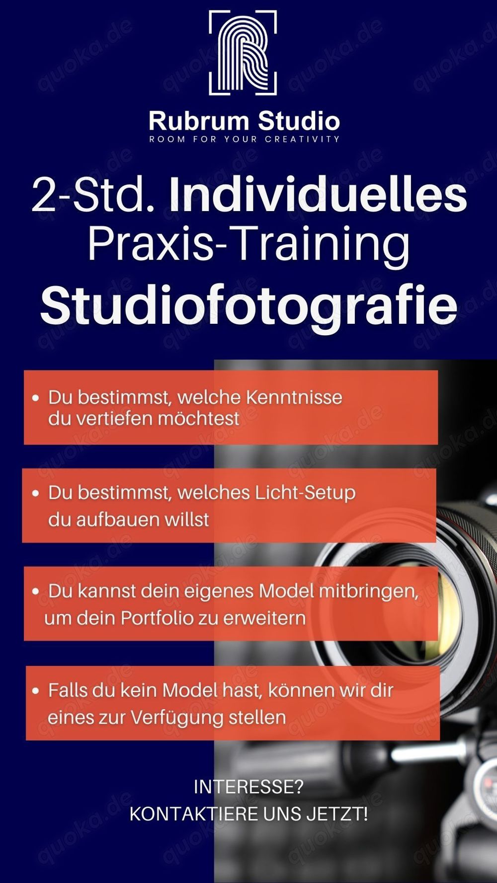 Individuelles Studiofotografie Praxis-Training im Rubrum Studio