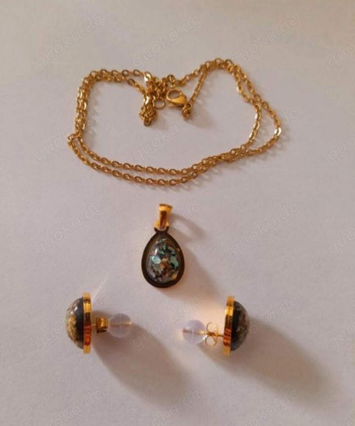 Halskette mit Ohrsteckern Glückbringer, schwarzer Opal