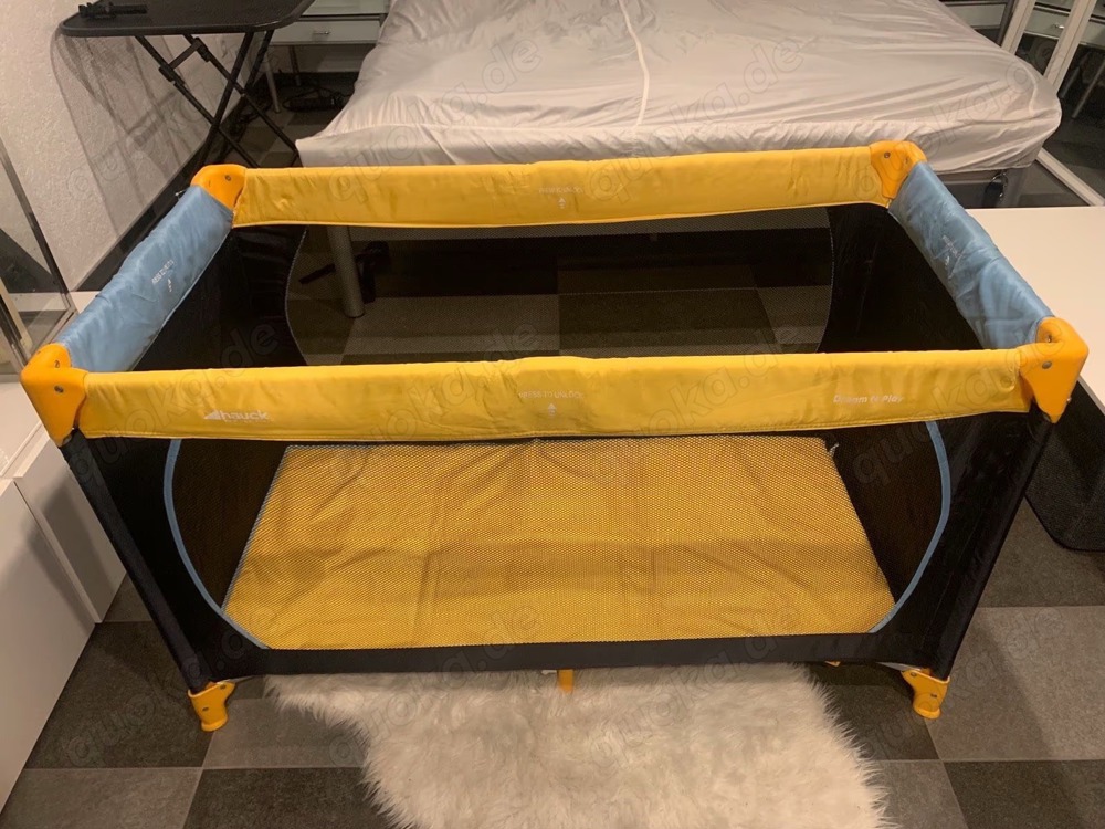 Hauck Reise u.Kinderbett Dream n Play Gelb Blau+Matratze Versand