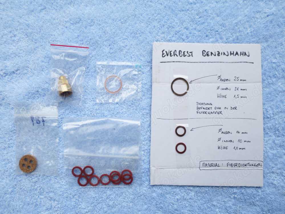 Everbest Benzinhahn Dichtungsset + Tankverschluss aus Messing, orig. Everbest Benzinhahn Dichtungen