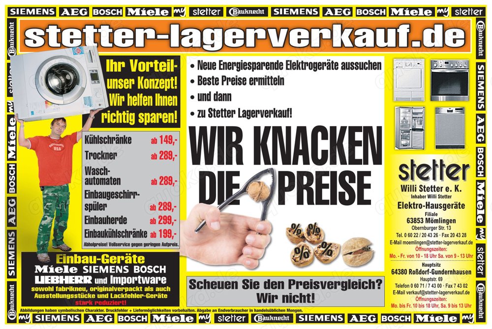 Haushaltsgeräte bei Lagerverkauf Stetter 