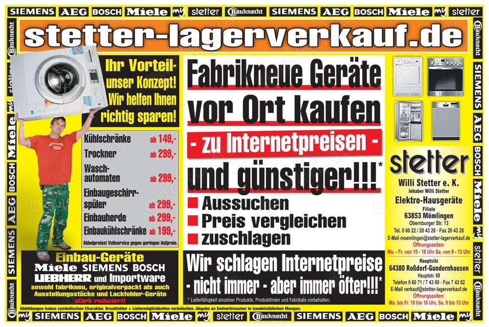 Haushaltsgeräte bei Lagerverkauf Stetter 