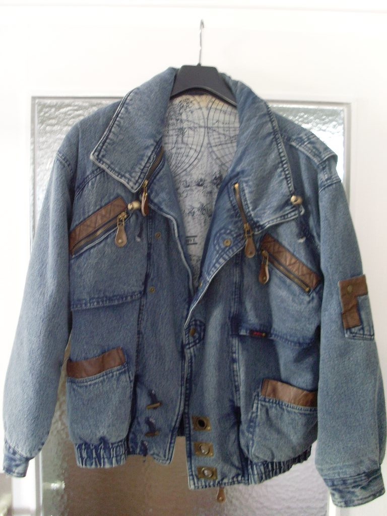 Jeans Jacke Vintage Innenleben Maritime Optik 100% Baumwolle Warm