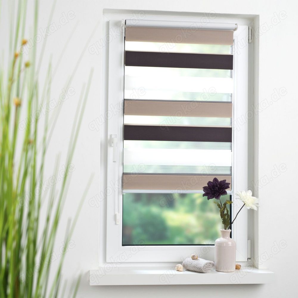 2x Doppelrollo DUO Rollo 3 farbig Klemmfix Montage ohne Bohren weiß beige braun