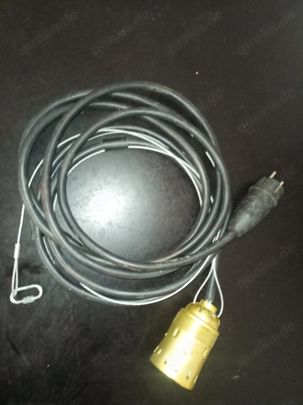 Hänge-Fassung E40   Messingfassung mit 2,5 m Kabel und Stahlseil